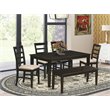 East West Furniture Capri 6-piece Wood Kitchen Table Set w/ Bench in Cappuccino