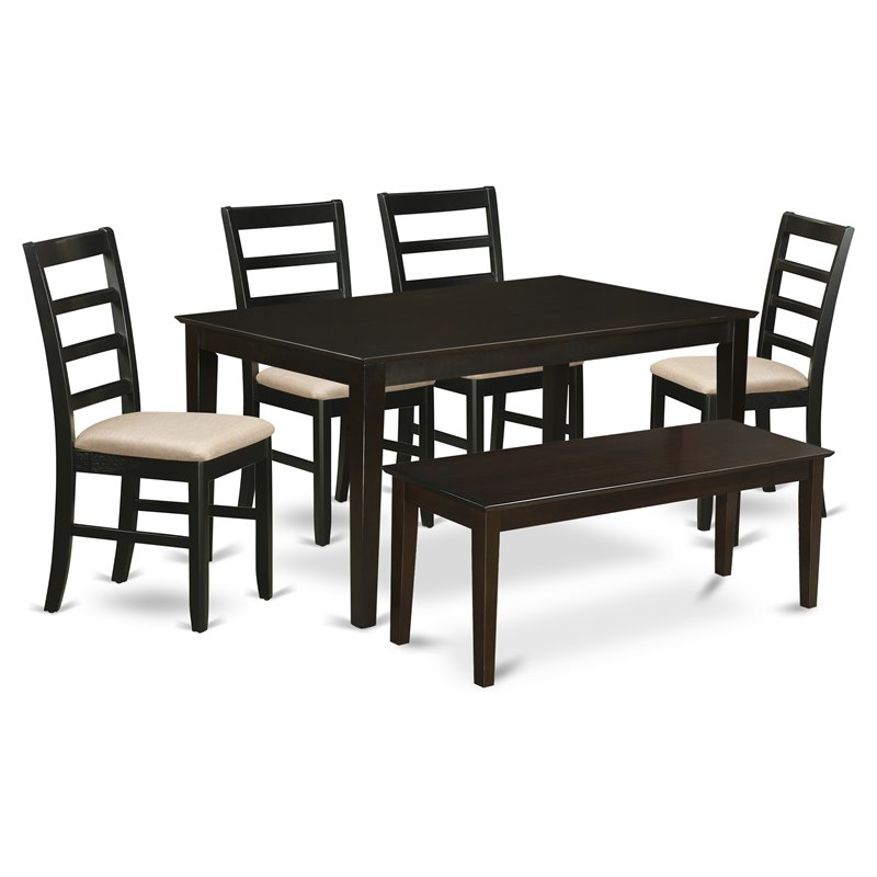 East West Furniture Capri 6-piece Wood Kitchen Table Set w/ Bench in Cappuccino