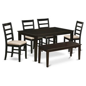 East West Furniture Capri 6-piece Wood Kitchen Table Set w/ Bench in Cappuccino