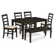 East West Furniture Capri 6-piece Wood Kitchen Table Set w/ Bench in Cappuccino