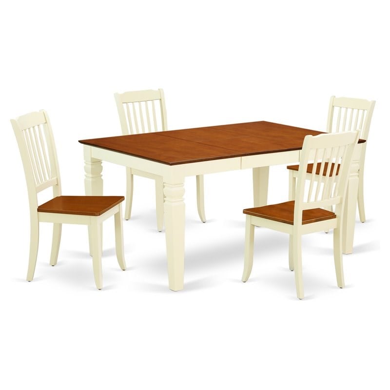 East West Furniture Weston 5-piece Wood Dining Room Set in Buttermilk/Cherry