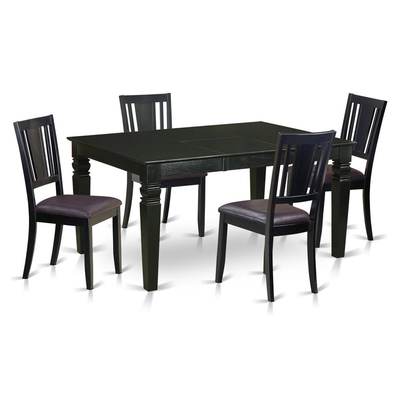 East West Furniture Weston 5-piece Wood Dining Set with Leather Seat in Black