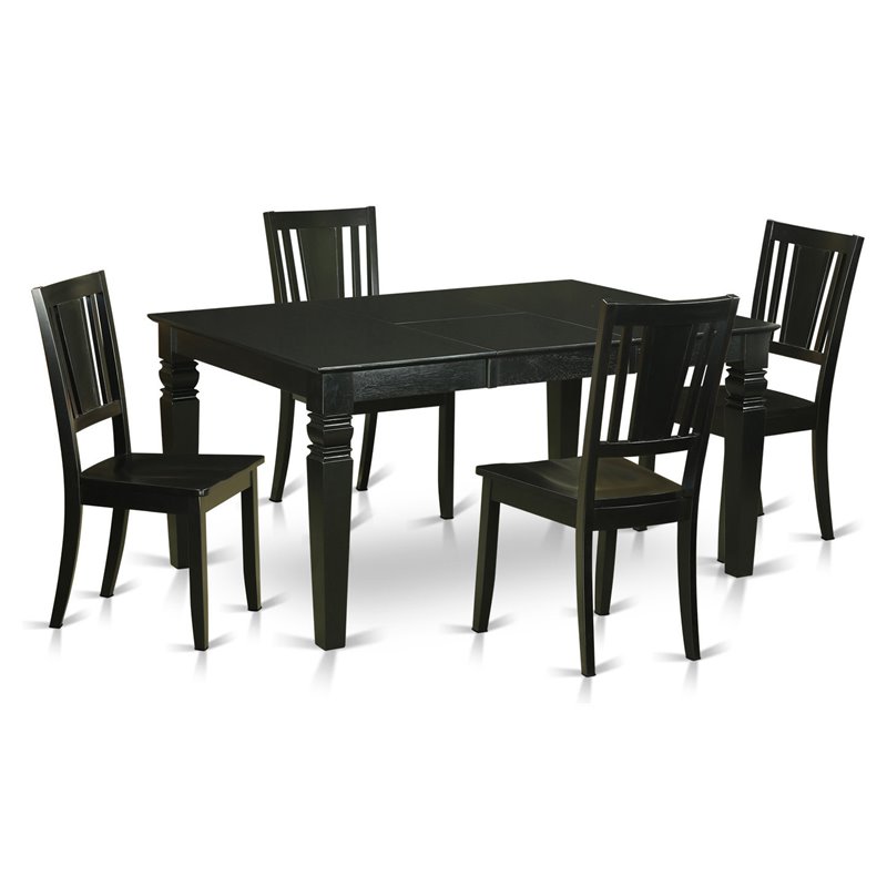East West Furniture Weston 5-piece Dining Set with Wood Seat in Black