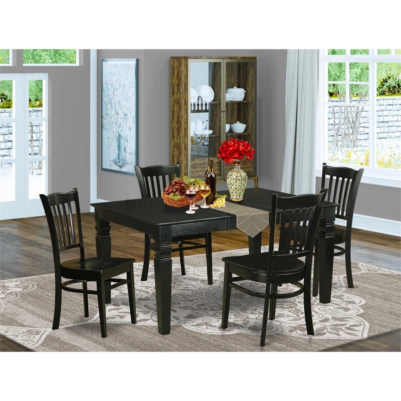 East West Furniture Weston 5-piece Wood Kitchen Table Set in Black