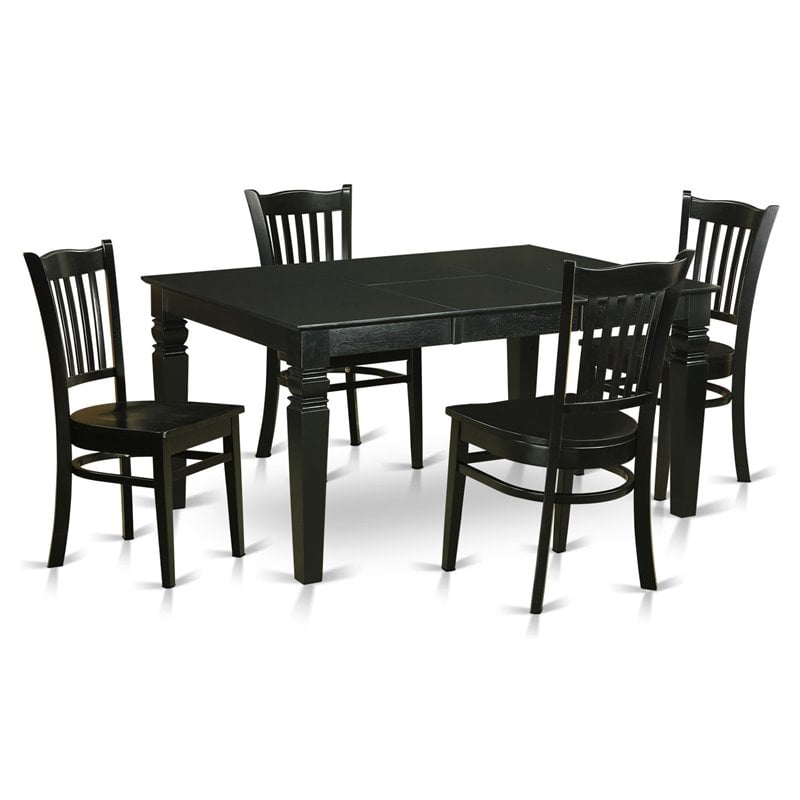 East West Furniture Weston 5-piece Wood Kitchen Table Set in Black