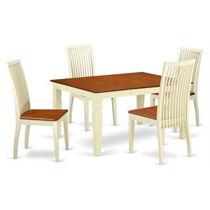 East West Furniture Weston 5-piece Wood Dinette Set in Buttermilk/Cherry