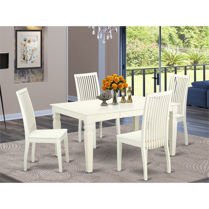East West Furniture Weston 5-piece Wood Dinette Set in Linen White