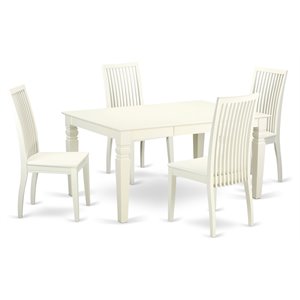 East West Furniture Weston 5-piece Wood Dinette Set in Linen White