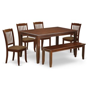 East West Furniture Dudley 6-piece Wood Dining Set w/ Slatted Chairs in Mahogany