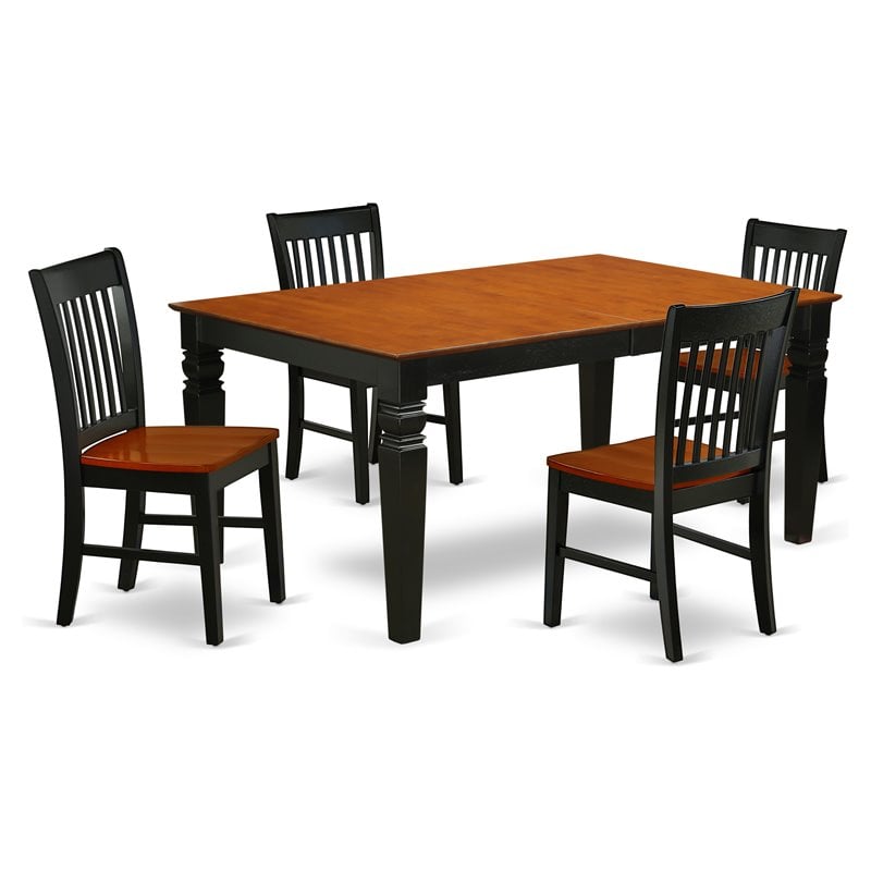 East West Furniture Weston 5-piece Dining Set with Wood Seat in Black/Cherry