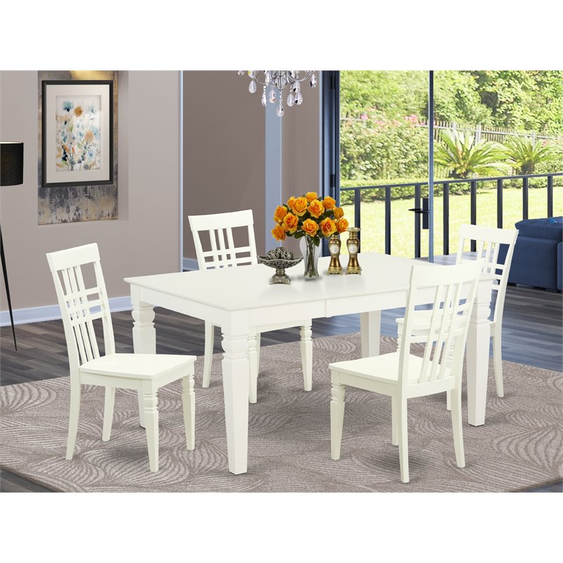 East West Furniture Weston 5-piece Wood Dining Table and Chair Set in White