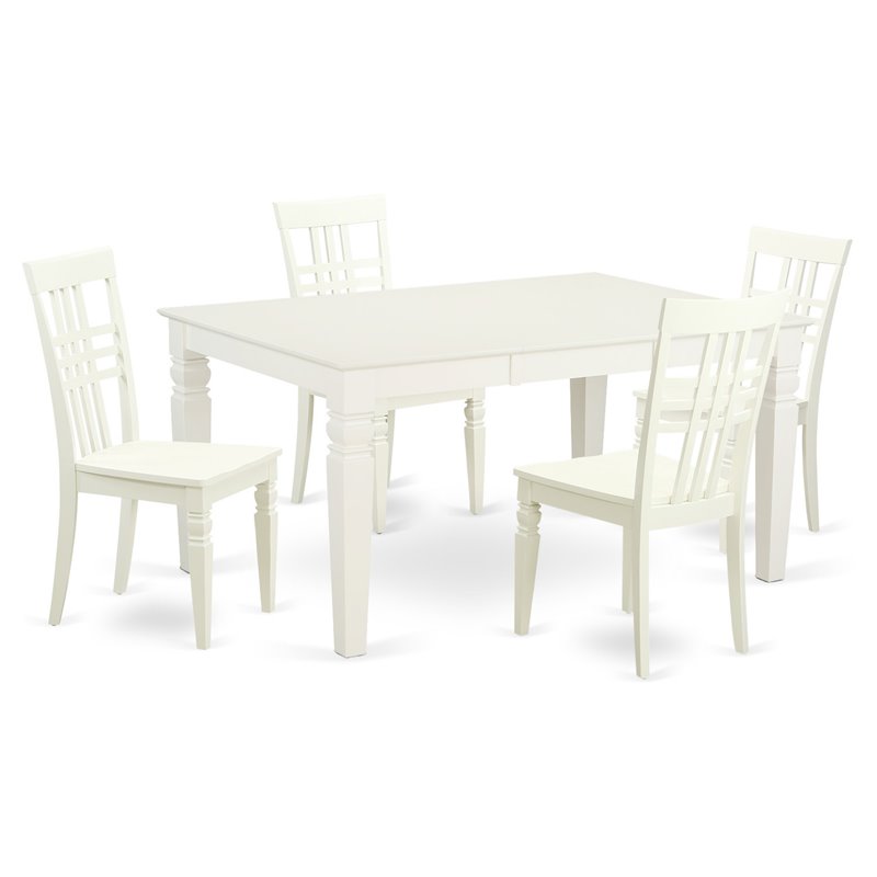 East West Furniture Weston 5-piece Wood Dining Table and Chair Set in White