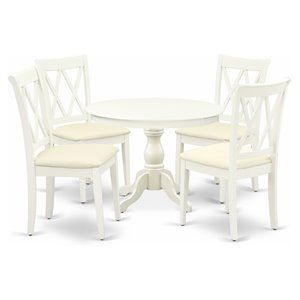 East West Furniture Hartland 5-piece Wood Dining Table Set in Linen White