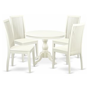East West Furniture Hartland 5-piece Wood Dining Set in Linen White