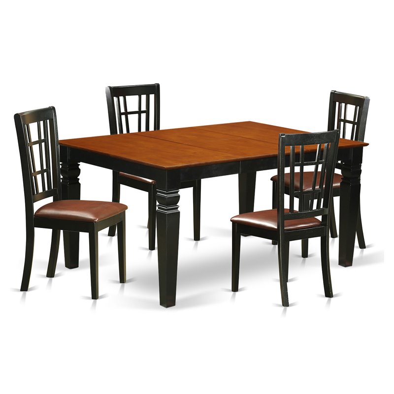 East West Furniture Weston 5-piece Wood Kitchen Table and Chairs in Black/Cherry