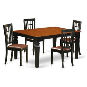 east west furniture weston 5-piece wood kitchen table and chairs in black/cherry