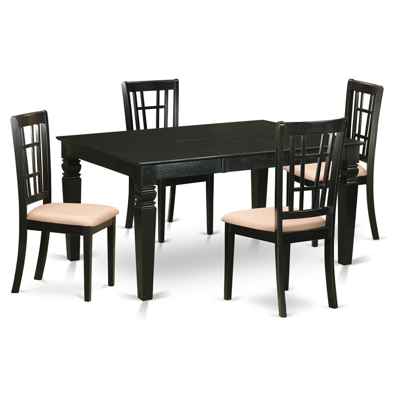 East West Furniture Weston 5-piece Wood Dinette Table and Chair Set in Black