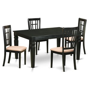 East West Furniture Weston 5-piece Wood Dinette Table and Chair Set in Black