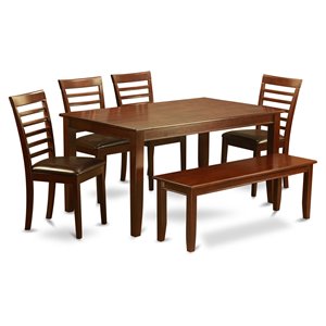 East West Furniture Dudley 6-piece Wood Dining Set with Leather Seat in Mahogany