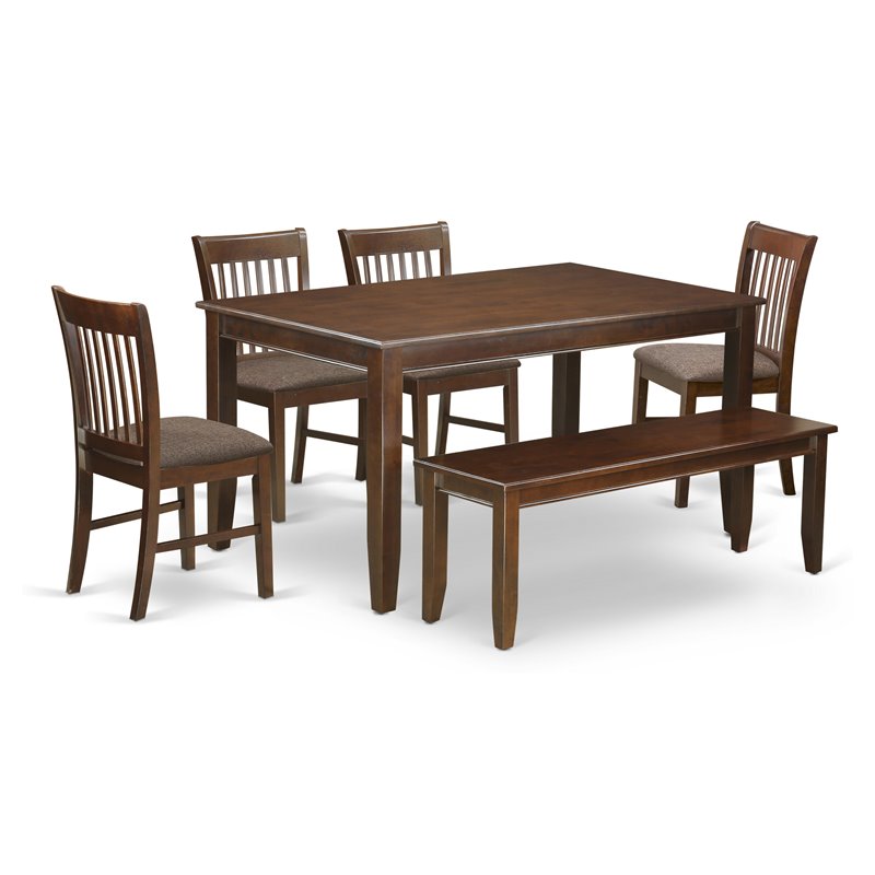 East West Furniture Dudley 6-piece Wood Kitchen Set with Bench in Mahogany