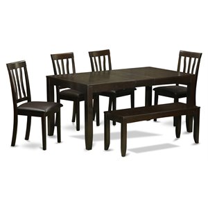 East West Furniture Lynfield 6-piece Dining Table Set with Bench in Cappuccino