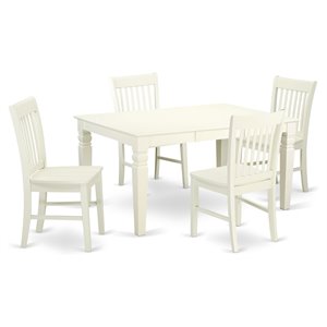 East West Furniture Weston 5-piece Wood Dinette Table Set in Linen White