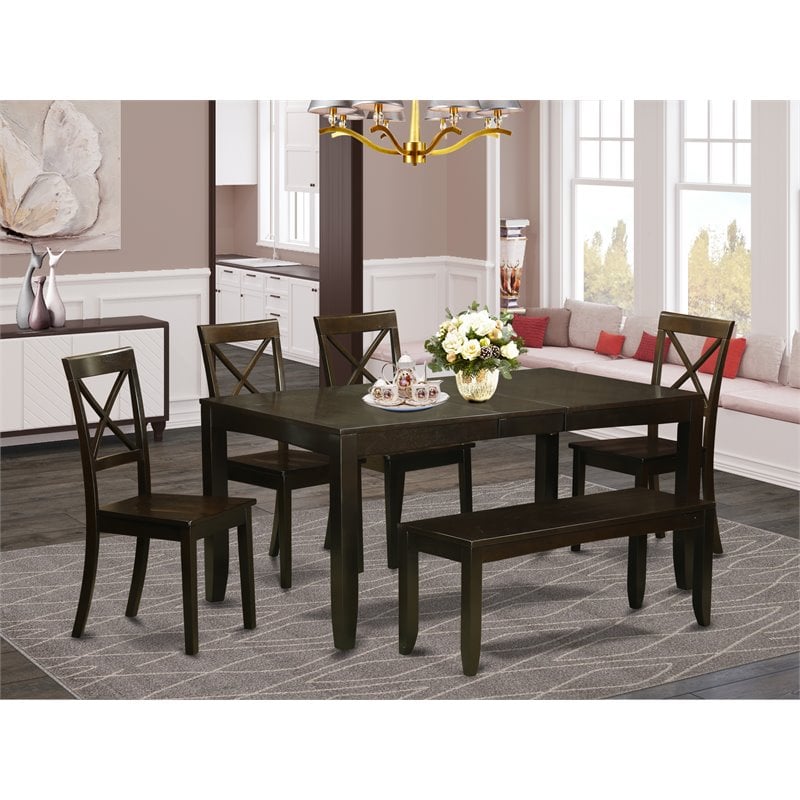 East West Furniture Lynfield 6-piece Wood Dining Table Set in Cappuccino