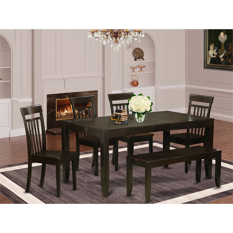 East West Furniture Lynfield 6-piece Wood Dining Set plus Bench in Cappuccino