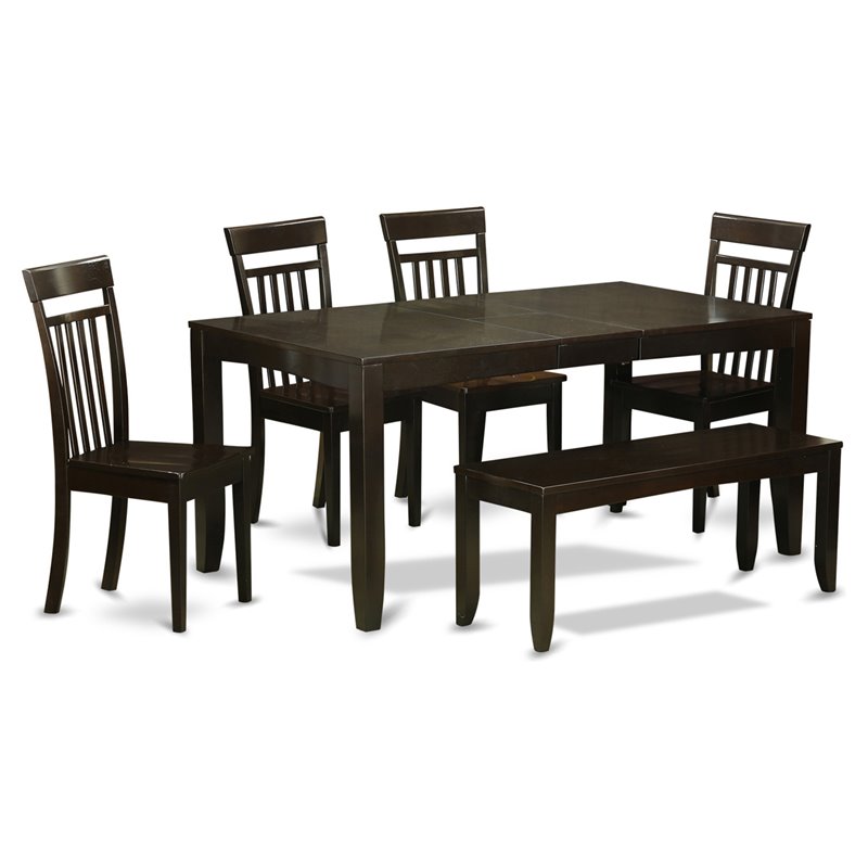 East West Furniture Lynfield 6-piece Wood Dining Set plus Bench in Cappuccino