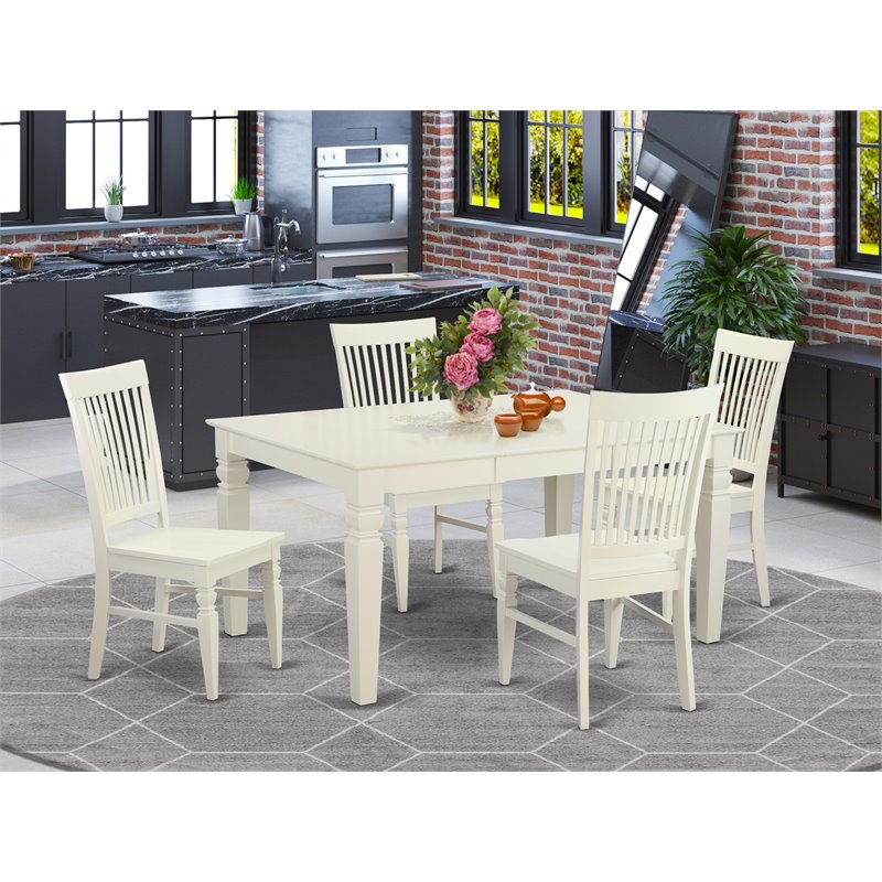 East West Furniture Weston 5-piece Wood Dining Table and Chairs in White