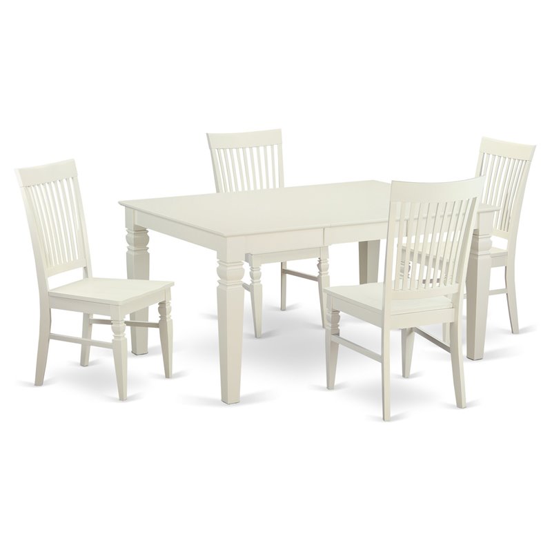 East West Furniture Weston 5-piece Wood Dining Table and Chairs in White