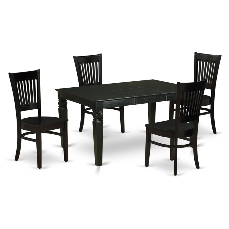 East West Furniture Weston 5-piece Wood Dining Set with Slatted Back in Black