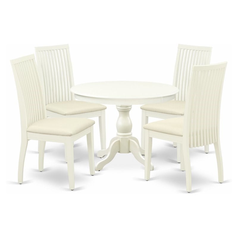 East West Furniture Hartland 5-piece Wood Dining Set with Fabric Seat in White