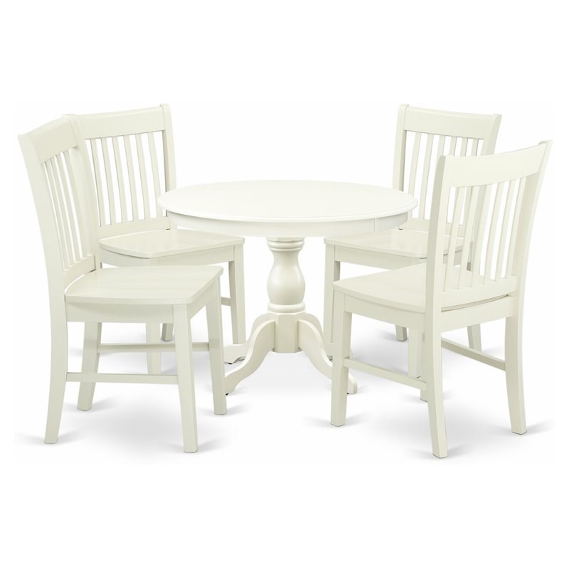 East West Furniture Hartland 5-piece Wood Dining Room Table Set in Linen White