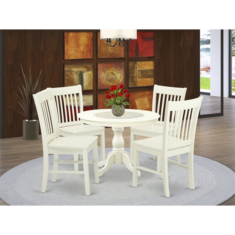 East West Furniture Hartland 5-piece Wood Dining Room Table Set in Linen White