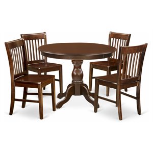 East West Furniture Hartland 5-piece Wood Dining Set with Nail Heads in Mahogany