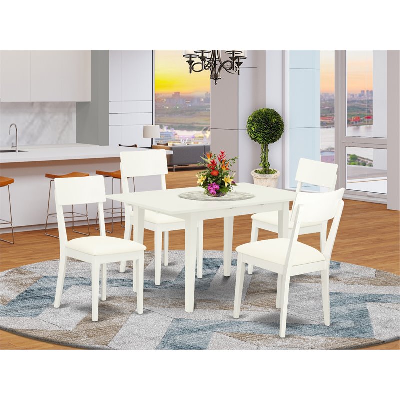 East West Furniture Norfolk 5-piece Wood Dining Set in Linen White