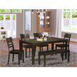 East West Furniture Lynfield 6-piece Dining Set with Wood Seat in Cappuccino