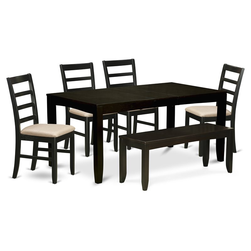 East West Furniture Lynfield 6-piece Dining Set with Fabric Seat in Cappuccino