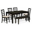 East West Furniture Lynfield 6-piece Dining Set with Fabric Seat in Cappuccino