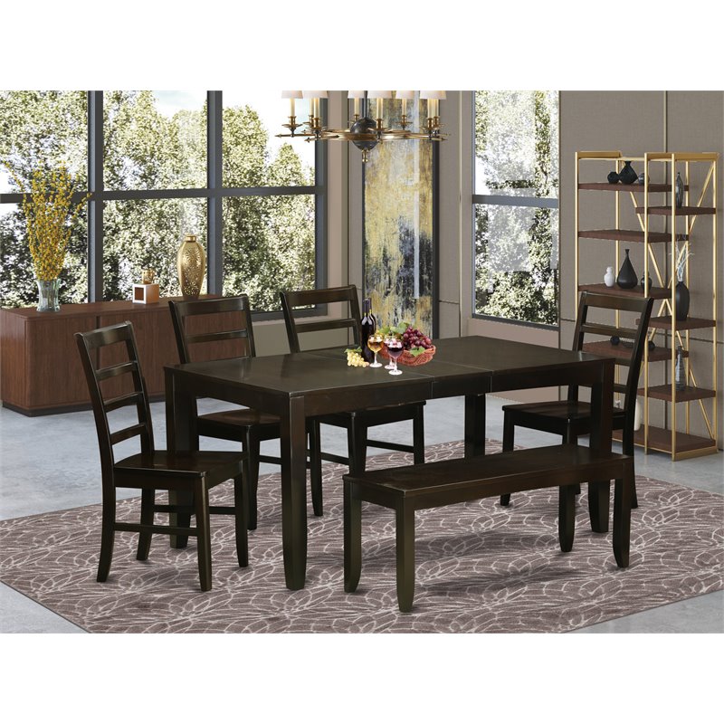 East West Furniture Lynfield 6-piece Wood Dining Set in Cappuccino