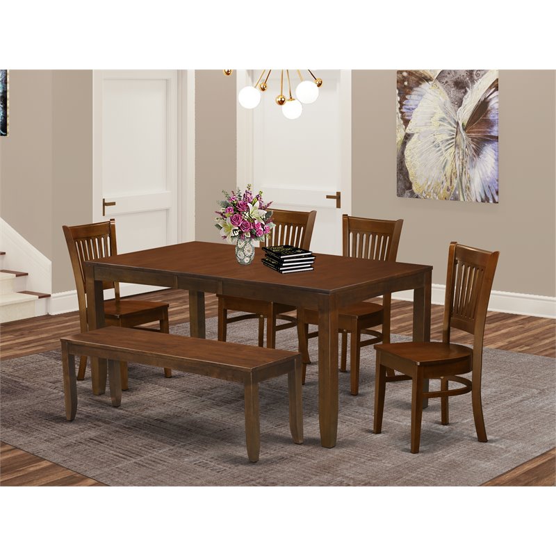East West Furniture Lynfield 6-piece Wood Dining Set with Bench in Espresso