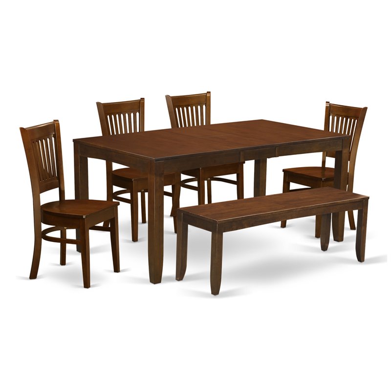 East West Furniture Lynfield 6-piece Wood Dining Set with Bench in Espresso
