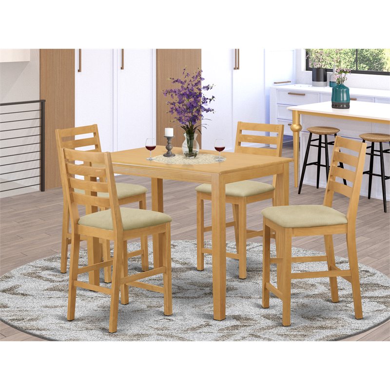 East West Furniture Yarmouth 5-piece Wood Counter Height Dining Set in Oak