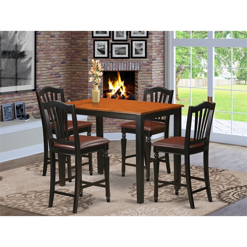 East West Furniture Yarmouth 5-piece Wood Dining Table Set in Black/Cherry