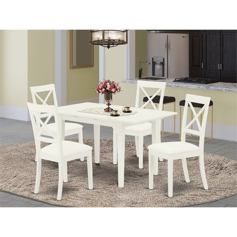 East West Furniture Norfolk 5-piece Wood Dining Table Set in Linen White