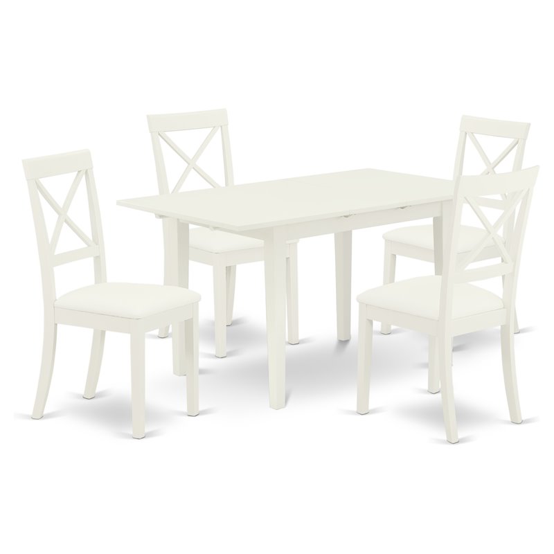 East West Furniture Norfolk 5-piece Wood Dining Table Set in Linen White