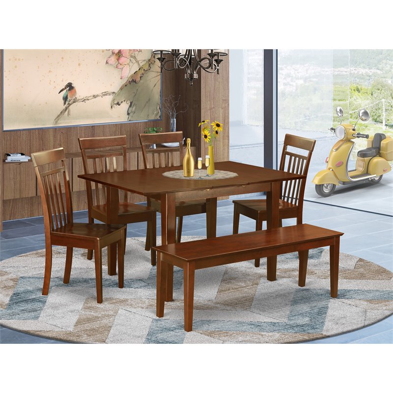 East West Furniture Milan 6-piece Wood Dinette Table Set in Mahogany