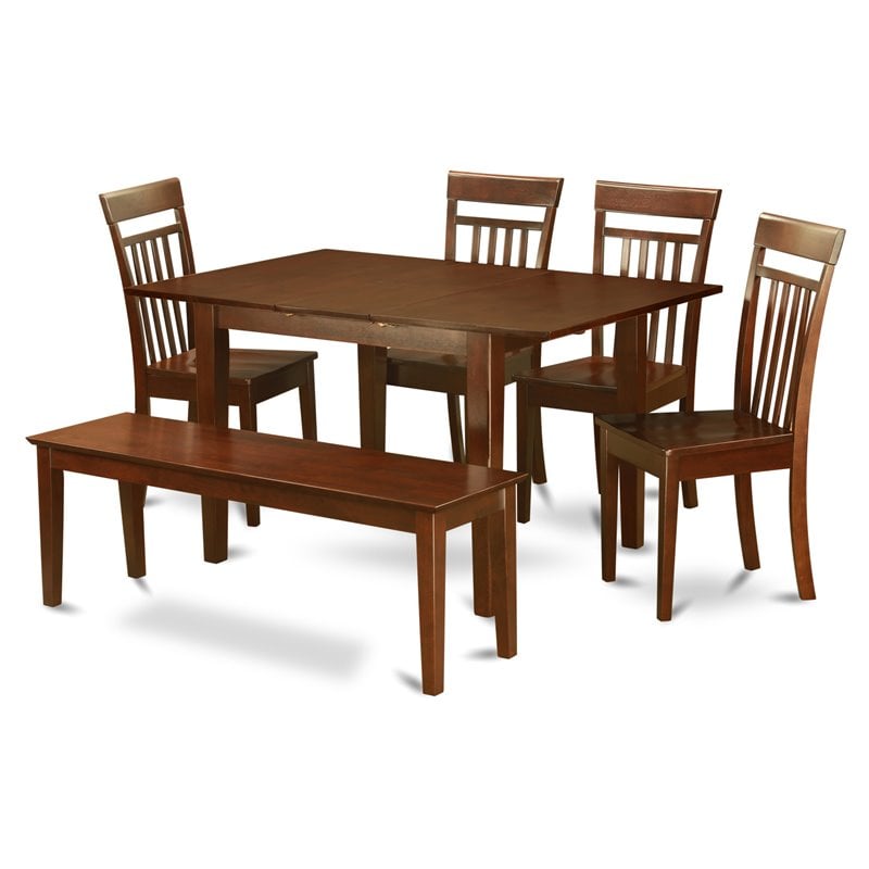 East West Furniture Milan 6-piece Wood Dinette Table Set in Mahogany