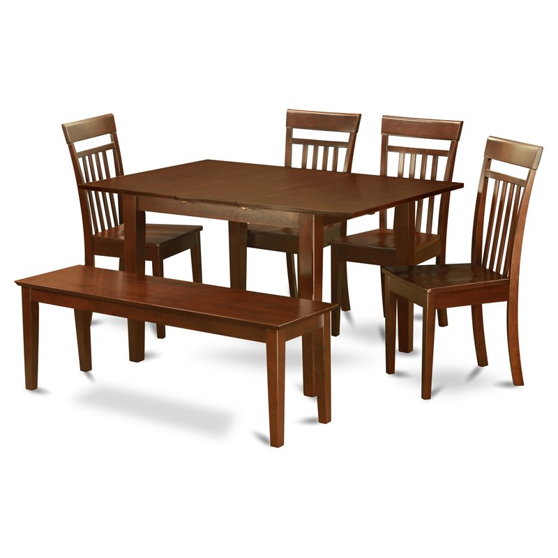 East West Furniture Milan 6-piece Wood Kitchen Table Set with Bench in Mahogany